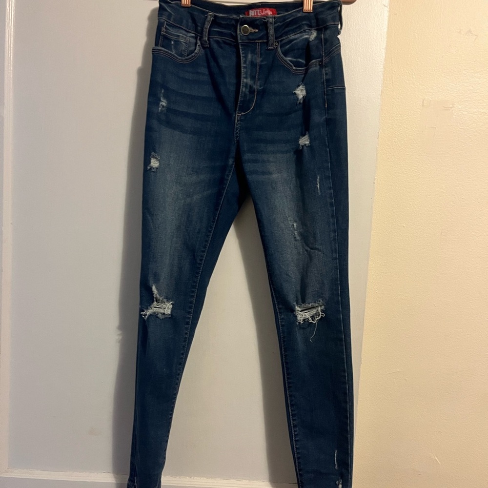 Wax Jean Dark Blue Distressed Skinny Jeans